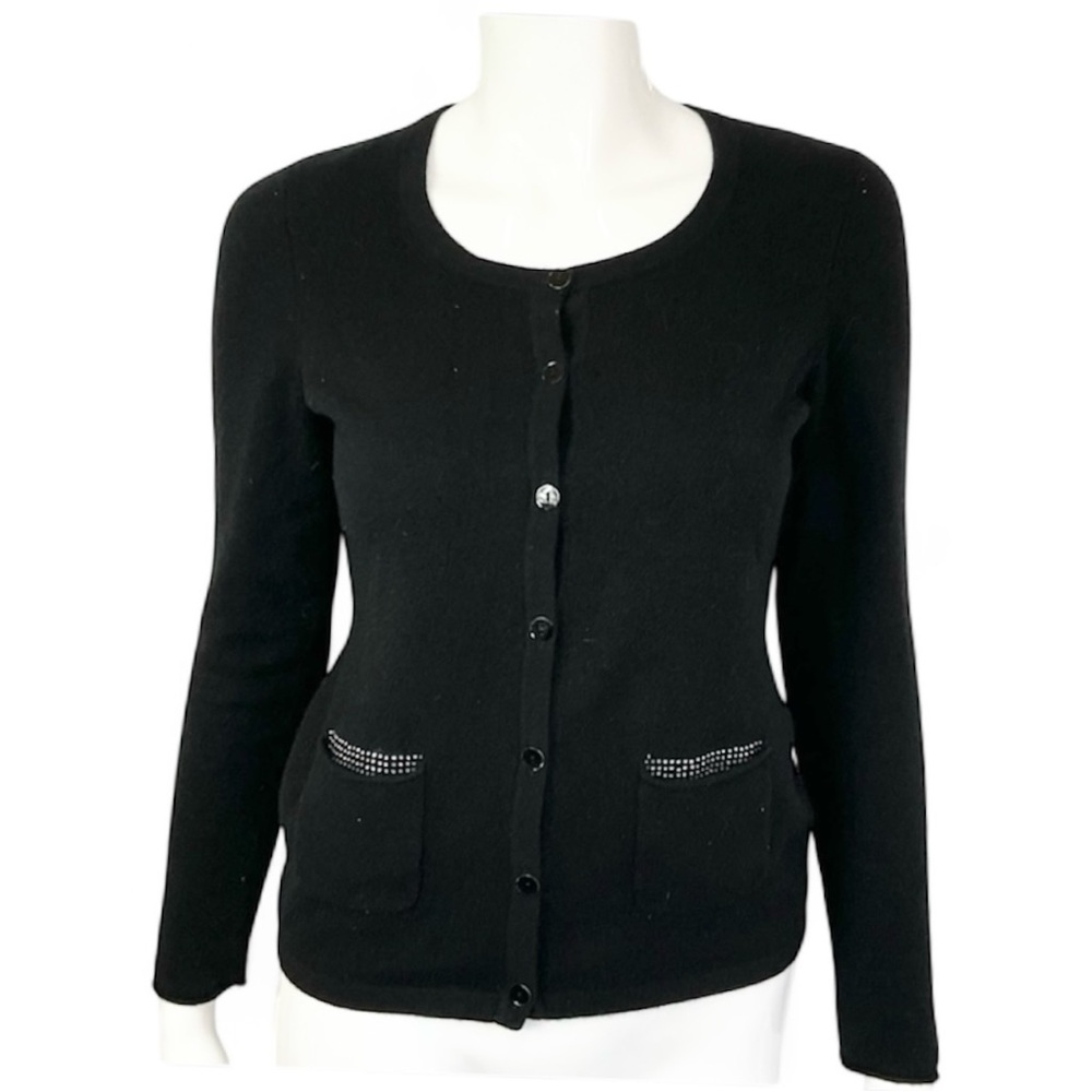 Sutton Cashmere Women's Black Button Front Embellished Cardigan Sweater Size S